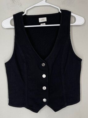 Wilfred Aritzia Denim Vest Women's M Black Button Up Cropped